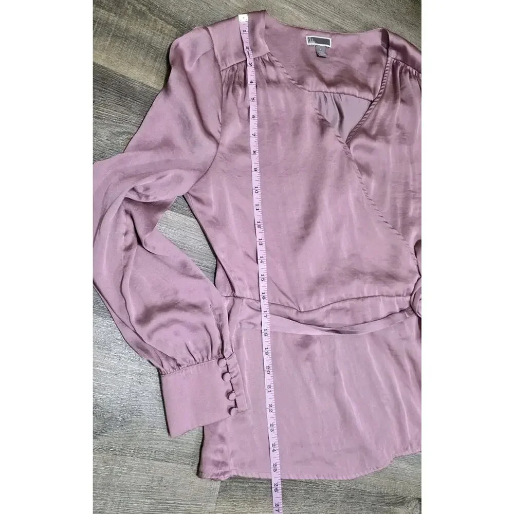 Chelsea 28 Wrap Tie Blouse Silky Blush Button Cuff Womens Size Large Long Sleeve - Picture 7 of 10